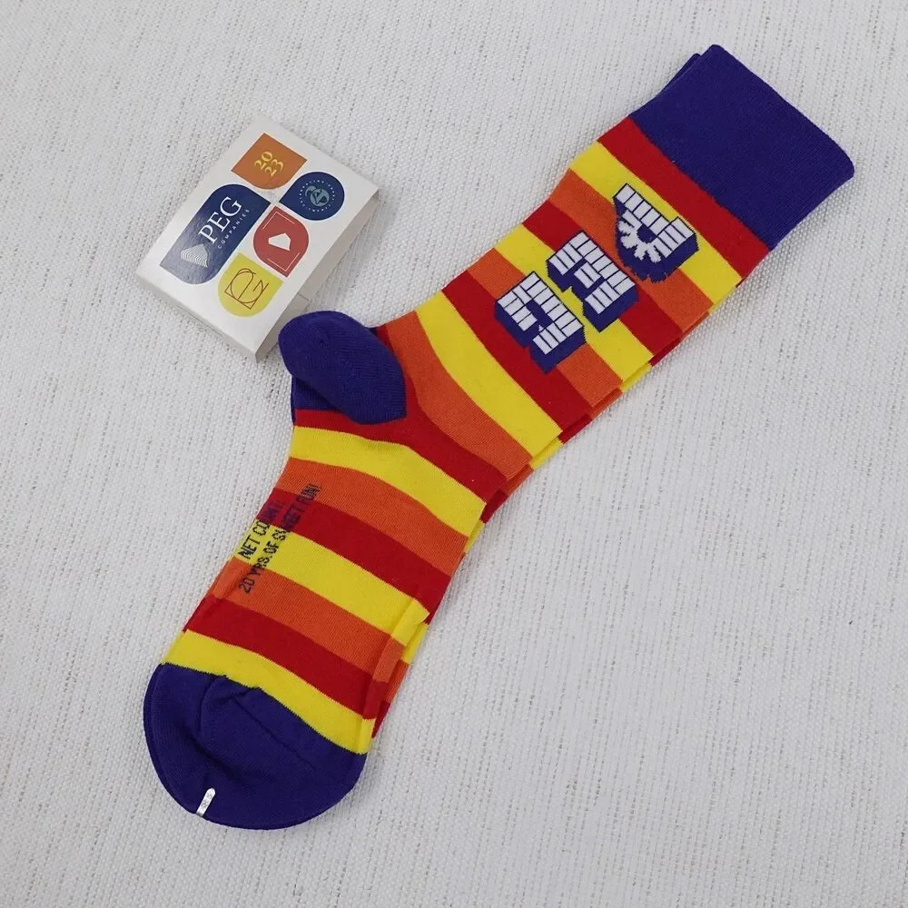 New Retro Striped Novelty Crew Socks Multi Color Candy Pattern M 7-11 W 8.5-12.5